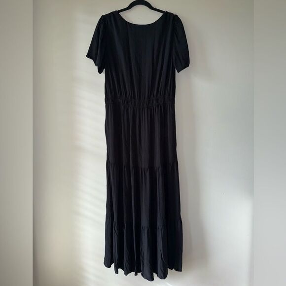 Knox Rose Black Tiered Maxi Dress Short Sleeve Whimsigoth Goth Witchy Size Large - Picture 5 of 6